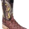 Guadalajara Western Wear White Diamond Pirarucu Print Square Toe Men's Boots - Cognac