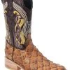 Guadalajara Western Wear White Diamond Pirarucu Print Square Toe Men's Boots - Antizarro