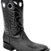 Guadalajara Western Wear White Diamond Lizard Square Toe Men's Boots - Black