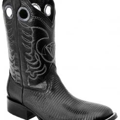 Guadalajara Western Wear White Diamond Lizard Square Toe Men's Boots - Black