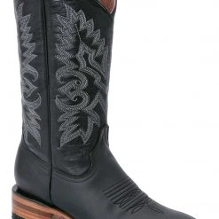 Guadalajara Western Wear White Diamond Black Square Toe Women Boot