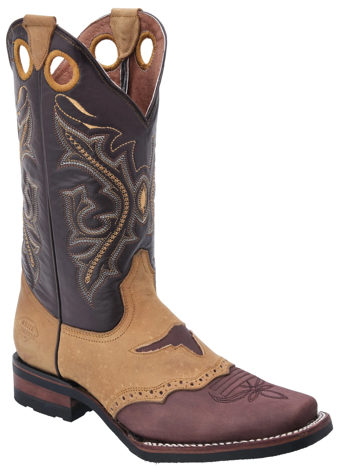Guadalajara Western Wear White Diamond Brown Square Toe Women Boot 3 Guadalajara Western Wear White Diamond Brown Square Toe Women Boot