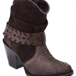 Guadalajara Western Wear White Diamond Brown Python Round Toe Short Women Boot