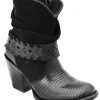 Guadalajara Western Wear White Diamond Black Lizard Round Toe Short Women Boot