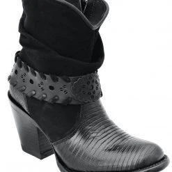 Guadalajara Western Wear White Diamond Black Lizard Round Toe Short Women Boot