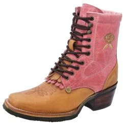Guadalajara Western Wear White Diamond Honey/Pink Lace Up Square Toe Women Boot