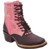 Guadalajara Western Wear White Diamond Pink/Brown Lace Up Square Toe Women Boot