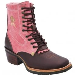 Guadalajara Western Wear White Diamond Pink/Brown Lace Up Square Toe Women Boot