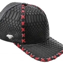 Guadalajara Western Wear White Diamond Pyhton Completa Exotic Cap - Negro