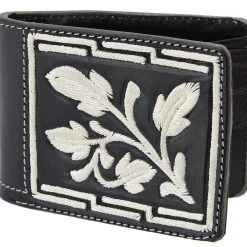 Guadalajara Western Wear Accessories White Diamond Piteada Leather Wallet - Negro