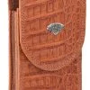 Guadalajara Western Wear Accessories White Diamond Funda Cocodrilo Leather Cell Phone Case - Cognac