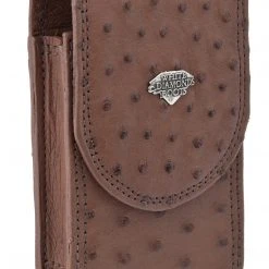 Guadalajara Western Wear White Diamond Funda Avestruz Leather Cell Phone Case - Cafe Accessories