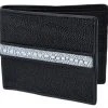 Guadalajara Western Wear Accessories White Diamond Mantarraya Leather Wallet - Negra