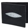 Guadalajara Western Wear White Diamond Mantarraya Leather Wallet - Negro