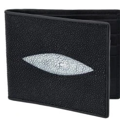 Guadalajara Western Wear White Diamond Mantarraya Leather Wallet - Negro