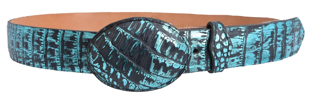 Guadalajara Western Wear White Diamond Cocodrilo Glaseasdo Leather Belt - Azul Men 3 Guadalajara Western Wear White Diamond Cocodrilo Glaseasdo Leather Belt - Azul Men