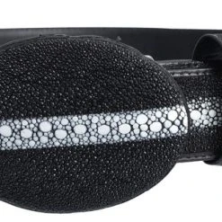 Guadalajara Western Wear White Diamond Mantarraya Leather Belt - Negro