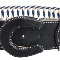 Guadalajara Western Wear Men White Diamond Soga Escalera Leather Belt - Negro / Azul