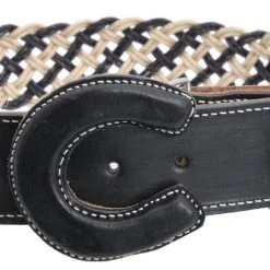 Guadalajara Western Wear Men White Diamond Escalera Cruzada Leather Belt - Negro