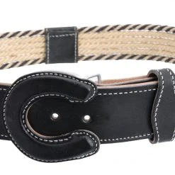 Guadalajara Western Wear Men White Diamond Soga En Linea Leather Belt - Negro