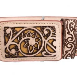 Guadalajara Western Wear White Diamond Lazer Cut Leather Belt - Natural Men
