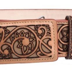 Guadalajara Western Wear White Diamond Lazer Cut Leather Belt - Miel Men