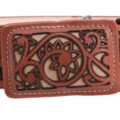 Guadalajara Western Wear White Diamond Lazer Cut Leather Belt - Cognac Men