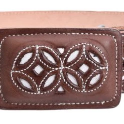 Guadalajara Western Wear White Diamond Nevajeado Leather Belt - Cafe