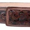 Guadalajara Western Wear Men White Diamond Cincelado Leather Belt - Cafe