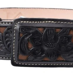 Guadalajara Western Wear White Diamond Cincelado Leather Belt - Negro