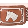 Guadalajara Western Wear Men White Diamond Piteado Regular Leather Belt - Natural