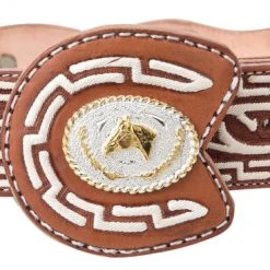 Guadalajara Western Wear White Diamond Piteado Regular Leather Belt - Natural