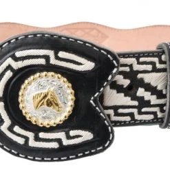 Guadalajara Western Wear White Diamond Piteado Regular Leather Belt - Negro Men