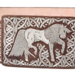 Guadalajara Western Wear Men White Diamond Hilo De Plata Fino Leather Belt - Cafe