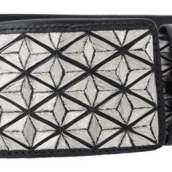 Guadalajara Western Wear Men White Diamond Hilo De Plata Fino Leather Belt - Negro