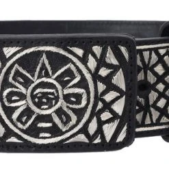 Guadalajara Western Wear Men White Diamond Hilo De Plata Fino Leather Belt - Cafe
