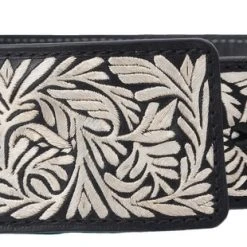 Guadalajara Western Wear White Diamond Hilo De Plata Fino Leather Belt - Negro