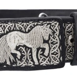 Guadalajara Western Wear Men White Diamond Hilo De Plata Fino Leather Belt - Negro