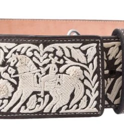 Guadalajara Western Wear White Diamond Piteado Fino Leather Belt - Cafe