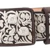 Guadalajara Western Wear White Diamond Piteado Fino Leather Belt - Cafe Men