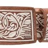 Guadalajara Western Wear White Diamond Piteado Fino Leather Belt - Natural