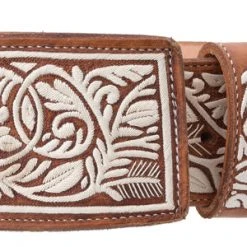 Guadalajara Western Wear White Diamond Piteado Fino Leather Belt - Natural