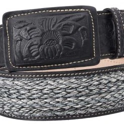 Guadalajara Western Wear White Diamond Costal Leather Belt - Negro / Azul Men