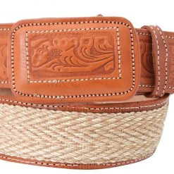 Guadalajara Western Wear White Diamond Costal Leather Belt - Natural