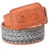 Guadalajara Western Wear White Diamond Costal Leather Belt - Natural / Azul Men