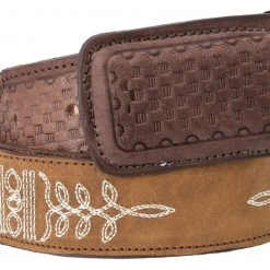 Guadalajara Western Wear White Diamond Rodeo Puntera Grabado Leather Belt - Miel Chocolate Men