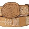 Guadalajara Western Wear Men White Diamond Rodeo Liso Leather Belt - Miel