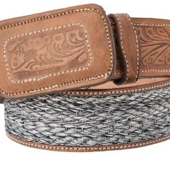 Guadalajara Western Wear White Diamond Costal Leather Belt - Cafe / Azul Men