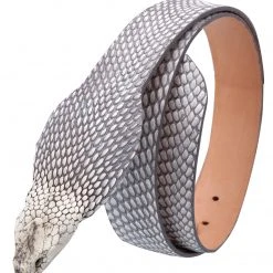 Guadalajara Western Wear White Diamond Cobra Con Cabeza Leather Belt - Natural Men