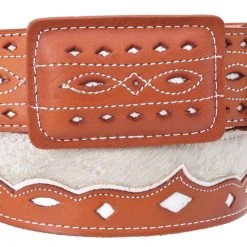 Guadalajara Western Wear Men White Diamond Pelo De Vaca Leather Belt - Natural
